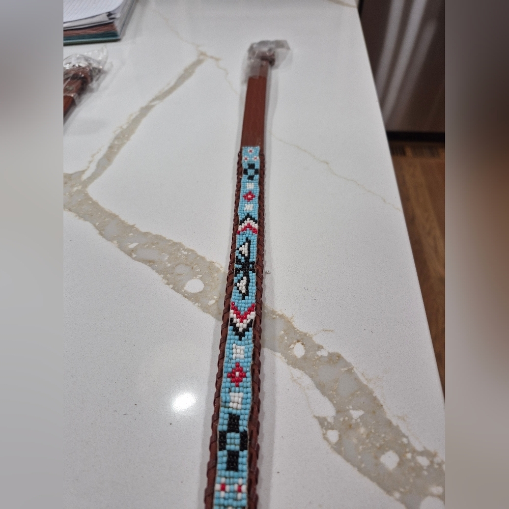 Kids 26"  Beaded Full Grain  Leather Belt.